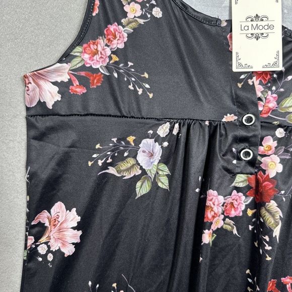 La Mode Black Floral Sleeveless Top Size Small - Picture 5 of 14